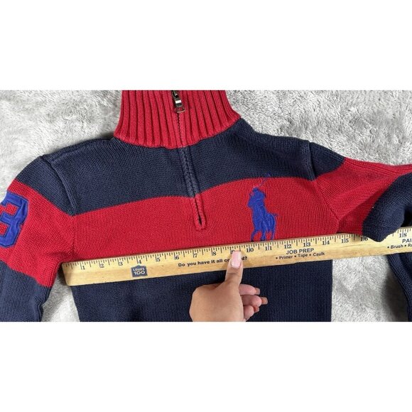 Ralph Lauren Boys’ Quarter-Zip Sweater - Red and Navy Big Pony - Size 8 - Picture 5 of 12